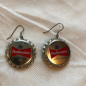 Pair of Budweiser bottle cap earrings